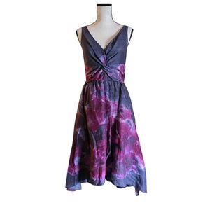 Neiman Marcus Lela Rose Silk Blend Watercolor Dress Size 6 Purple NEW